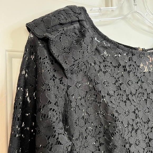 Pins & Needles Anthropologie Allover Lace Semi-sheer Puff Shoulder Top S Black - Picture 2 of 16